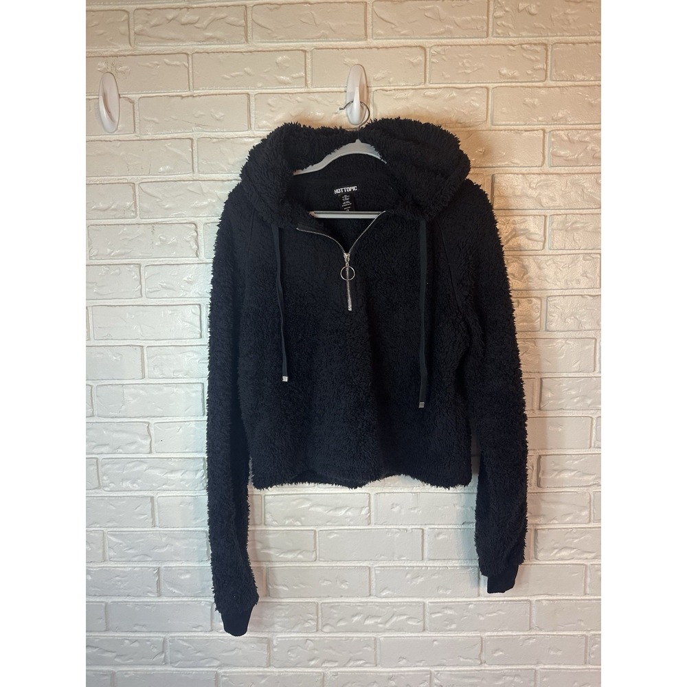 Hot Topic Black Fuzzy Half Zip Hoodie Large